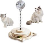 CHOWONE Cat Interactive Toys Tumbler Food Dispenser Slow Feeder with Wooden&Catnip Ball, Rotating Turntable Spring Ball Cat Toy, Food Leaking Dispenser for Cats