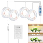 Kullsinss 3.5" Grow Lights for Indoor Plants, 192 LEDs Full Spectrum Plant Light with 6/12/16H Timer, 150in Power Cord and Cable Clips for Tidy Setup, Under Cabinet Grow Lamp for Small Plants (4-Head)