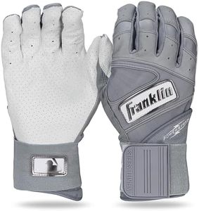 Franklin Sports MLB Batting Gloves - Infinite Powerstrap Baseball + Softball Batting Gloves -Durable Full Wrap Cage Practice Gloves - Reinforced Wrist + Heavy Duty Leather - Adult Large - Grey Hi-Lite