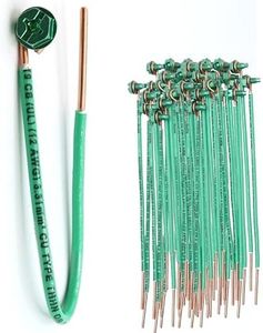 (Pack of 50) Green Ground Wire and Screw, Solid Copper, Grounding Wire 6.5 Inches, Edge Stripped 5/8'', 10/32 x 3/8 Green Screw, 12 AWG, Captive Ground Wire