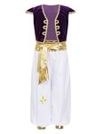 FEESHOW Children Boys Halloween Arabian Prince Cosplay Costume Vest Pants Set Carnival Fancy Dress Up Purple 10-12 Years