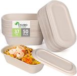 37 Oz Bamboo Disposable Food Containers, 50 Pack - Heavy Duty, Microwavable, Oven Safe - Perfect For Meal Prep, Salads, Lunch, To Go Food - Biodegradable (Brown)