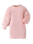 Niren Enterprise Peach Feather Full Sleeve Fur and Mario Fabric Baby Girl one-Piece (Peach Feather, 4-5Y)