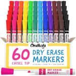 Chalkola Dry Erase Markers Bulk - 60 Pack (12 Vibrant Colors), Chisel Tip White Board Markers Dry Erase Pens - Erasable Whiteboard Marker for Kids, Office, Teacher Supplies, Back to School Supplies