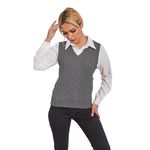 Women's Sleeveless V-Neck Vintage Sweater Knitted Vest Casual Preppy Style Gray