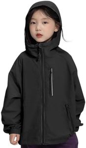Rolanko Girls Rain Jacket Boys Rain Coat Windbreaker Hooded Jacket Lightweight for Kids Water Resistant Hiking Camping (Black,6-7)
