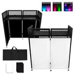 Neoaider DJ Booth Table Station 44"x42"x21", DJ Facade Booth w/Black & White Lighting Scrims, Detachable 40"x20" DJ Table, Carrying Bag, Foldable Metal Frame DJ Booth Panel for Show, Party, Gathering