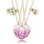 Cosysparks BFF Necklace for 3 Girls, 3 Pcs Friendship Necklaces for 3 Girls Magnetic Heart Friendship Necklace Matching Necklaces for Best Friends Jewelry Gift for Girls (Pink)