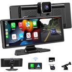 Carplay Screen, 10.26" HD IPS Wireless Portable Stereo for Apple Carplay & Android Auto, Audio Receiver With 4K Dash Cam/1080P Rear Camera, GPS Navigation, Mirror Link, FM, Voice Control