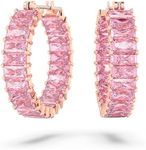 Swarovski Matrix Hoop Earrings, Pink Baguette Cut Crystals in a Rose Gold-Tone Plated Setting