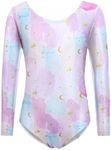 Zaclotre Girls Sparkling Stars Gymnastics Long Sleeve Leotards for Patriotic USA Kids