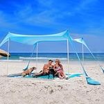 SUN NINJA Pop Up Beach Tent | Sun Canopy Outdoor with UPF50+ Protection | Includes Shovel | Holiday Essentials | Perfect for The Beach, Camping, Fishing or Garden (300cm x 300cm, Turquoise)