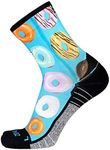 Zensah Limited Edition Running Socks - Fun and Crazy Mini Crew Compression Socks, Moisture Wicking and Anti Blister (X-Large, Donuts)