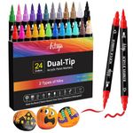 24 Colors Acrylic Paint Pens, Dual Tip Pens with Medium Tip and Brush Tip for Rock Painting, Ceramic, Wood, Plastic, Calligraphy, Scrapbooking, Brush Lettering, Card Making, DIY Crafts