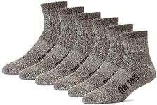 FUN TOES Merino Wool Ankle Hiking Socks For Men and Women - Arch Support and Cushioning - 6 Pairs, Brown, 10-13