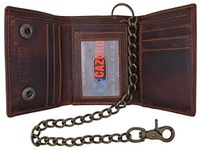 CAZORO RFID Blocking Men's Tri-fold Vintage Leather Biker Chain Wallet With Snap Closure, Brown, medium, Vintage