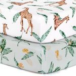 BROLEX 2 Pack Mini Crib Sheets, Stretchy Portable Fitted Playard Sheet Set, Convertible Playard Mattress Cover, Ultra Soft Breathable Material, Giraffe Leaf