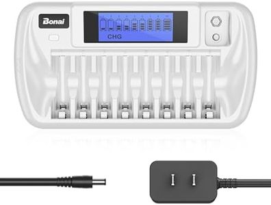 BONAI 8+1 Bay AA AAA Battery Charger with LCD Display for AA AAA NiMH NiCd & 9V Rechargeable Batteries Independent Control and Standard American AC Charging Plug