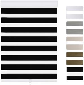 YOOFEN Horizontal Window Blinds Dual Layer Zebra Roller Shades for Windows Cordless Day Night Blinds Custom That Can Be Upgraded to Motorized Light Filtering Sheer Shades for Home.Black,Any Size
