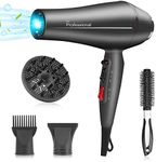 Faszin Ionic Hair Dryer - 2400W Professional Hairdryer with Triple-L Plus Heat Resistant Technology, Real Blow-Dry Without Overheating, Comes with 4 Styling Accessories-Black