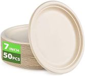 Disposable Paper Plates 7 Inch Compostable Plates 50 Pack Biodegradable Surgarcane Fiber Dessert Plates