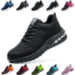 Nasogetch Safety Trainers Steel Toe Cap Trainers Men Women Lightweight Breathable Safety Shoes Work Trainers with Cushioning Black UK 6 Label Size 40