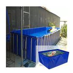 YJFENG Foldable Fish Pond, Temporary Waterproof Canvas Holding Tank, 0.5mm Heavy Duty Tarp Water Storage Pool for Saltwater Fish, Koi Turtles with Drain (Color : Blue, Size : 2.5X2X1M)