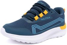 Nautica Youth Slip-On Sneakers – Athletic Bungee Lace Shoes for Boys and Girls with Cushioned Insole and Flexible Sole - Stellan, Navy Blue Orange, Size 4