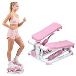 Sunny Health & Fitness Mini Stepper for Exercise Low-Impact Stair Step Cardio Equipment with Resistance Bands, Digital Monitor, Up Down Pink - P2000