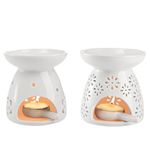 MEETOZ Set of 2 Ceramic Tealight Candle Holder, Tealight Wax Warmer with Candle Spoon, Essential Oil Burner Wax Melt Burners, Essential Oil Incense Aroma Diffuser Furnace Home Decoration Romantic