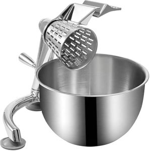 Rotary Cheese Grater with 5 Stainless Steel Cones and 2.5L Bowl, Zinc Alloy Manual Vegetable Mandoline Shredder with Sta