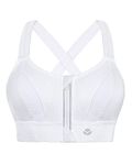 YIANNA Women Sports Bra High Impact for Large Breasts Front Zip Fastening Bras Padded Adjustable Strap Wirefree Gym Yoga Crop Top White, 151 3XL