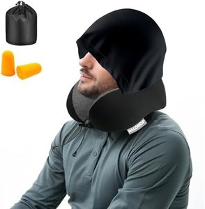 Halohop Hooded Neck Pillow for Travel, Upgraded 100% Pure Memory Foam Travel Pillow for Flights, Comfortable Neck Support Pillow for Neck Pain, Machine Washable Neck Rest Pillows