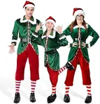 JESOHO Christmas Elf Costume,Men Womem Elf Outfit,Adults Unisex Velvet Performance Costume, 6-Piece Elf Costume, Cosplay Green Jacket Red Pants Party Costume, Santa's Helper Costume (Size: S)