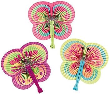 Fun Express Butterfly Shaped Folding Fans - Set of 12 - Favors and Party Supplies