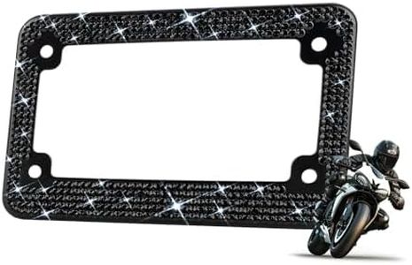 EWBN Motorcycle Black Bling License Plate Frames,Diamond Rhinestone Bike Tag Holder,Motorbike Crystals License Plate Cover,Moto Moped Motorbike Scooter Plate Accessories