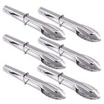 HINMAY Mini Stainless Steel Food Tongs with Silding Rings 7-Inch Service Tongs Small Kitchen Tongs, Set of 6 (Silver)