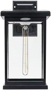 Gama Sonic Modern Farmhouse Solar Wall Light, Outdoor Sconce Lamp with Dusk-to-Dawn Sensor, Black Aluminum and Glass, 130B50010