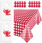 Flutesan 30 Pcs Disposable Crawfish Bibs and 2 Pcs 54 x 108 Inch Plastic Red Gingham Checkered Tablecloths Crawfish Boil Accessories Set for Seafood Crawfish Party Supplies for Restaurants, Picnic