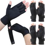 2 Pairs Copper Arthritis Gloves for Carpal Tunnel Pain Relief, Compression Gloves with Adjustable Strap to Alleviate Hand Pains,Fingerless Computer Typing Glove for Rheumatoid Women/Men(Small/Medium)