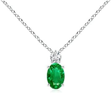 Angara Natural Emerald Solitaire Pendant for Women | Oval Emerald Solitaire Pendant with Diamond in White Gold | May Birthday, Anniversary, Gemstone Jewelry Gift | AAA | 9x7mm