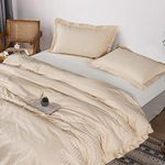 EnvioHome 1000 Thread Count Cotton Ivory Satin Stripe Reversible Duvet Cover Quilt Bedding Set - Double, Ivory