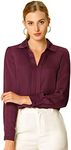 Allegra K Women's Office Elegant V Neck Blouse Long Sleeve Work Shirt Wine Red Medium