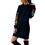 Jumper Dress for Women Sale,Floral Embroidered Women's Fashion Hoodie Mexican Stylish Fall Sweatshirt for Women Crew Neck Raglan Dandelion Printing Long Sleeve Tshirts Blouse Tops