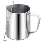 Milk Frother Jug Coffee Machine - 350ml/12oz 304 Stainless Steel Milk Pitcher Cup,Metal Barista Accessories Cappuccino Latte and Espresso,Dishwasher Safe