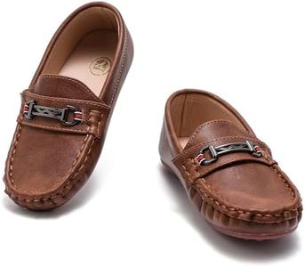 DADAWEN Toddler Little Kid Boys Girls Soft Leather Loafer Casual Moccasin Flats Dress Shoes Penny Slip On Boat Shoes School Wedding Church Loafers Brown US Size 2 M Little Kid