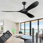 72" Ceiling Fans Without Lights,Wood Large Ceiling Fan no Light and Remote Control,High cfm Quiet 3 Blade Wood Matte Black Ceiling Fan,Propeller Outdoor Ceiling Fans for Patios,Wood Fan for Farmhouse