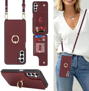 Lipvina for Samsung Galaxy A05s Case with Card Holder and Strap for Women,Crossbody Lanyard,Stand Ring Kickstand,Snap Clasp,Phone Wallet Cases 6.6 inch(Wine Red)