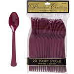 Heavy Duty Party Spoon Tableware, Berry Red, Plastic, Full Size, Pack of 20