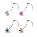 Gekko Body Jewellery Surgical Steel Nose Screw/Stud with Pink Gem Paved Flower - 0.8mm